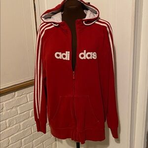 Vintage Adidas Red White Zip-Up Hoodie with White